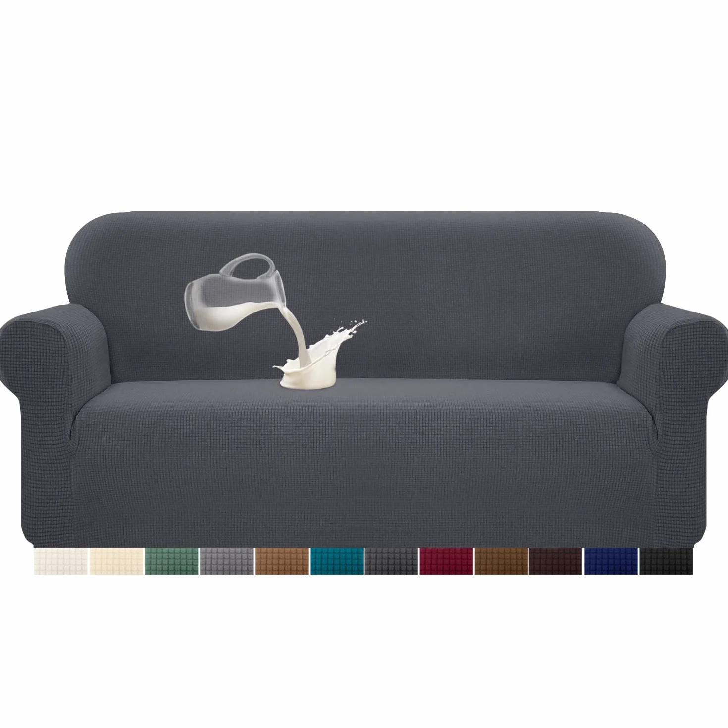 Granbest Copridivano elasticizzato, idrorepellente, 1 pezzo, in spandex, jacquard, con gommapiuma antiscivolo (3 posti, grigio)