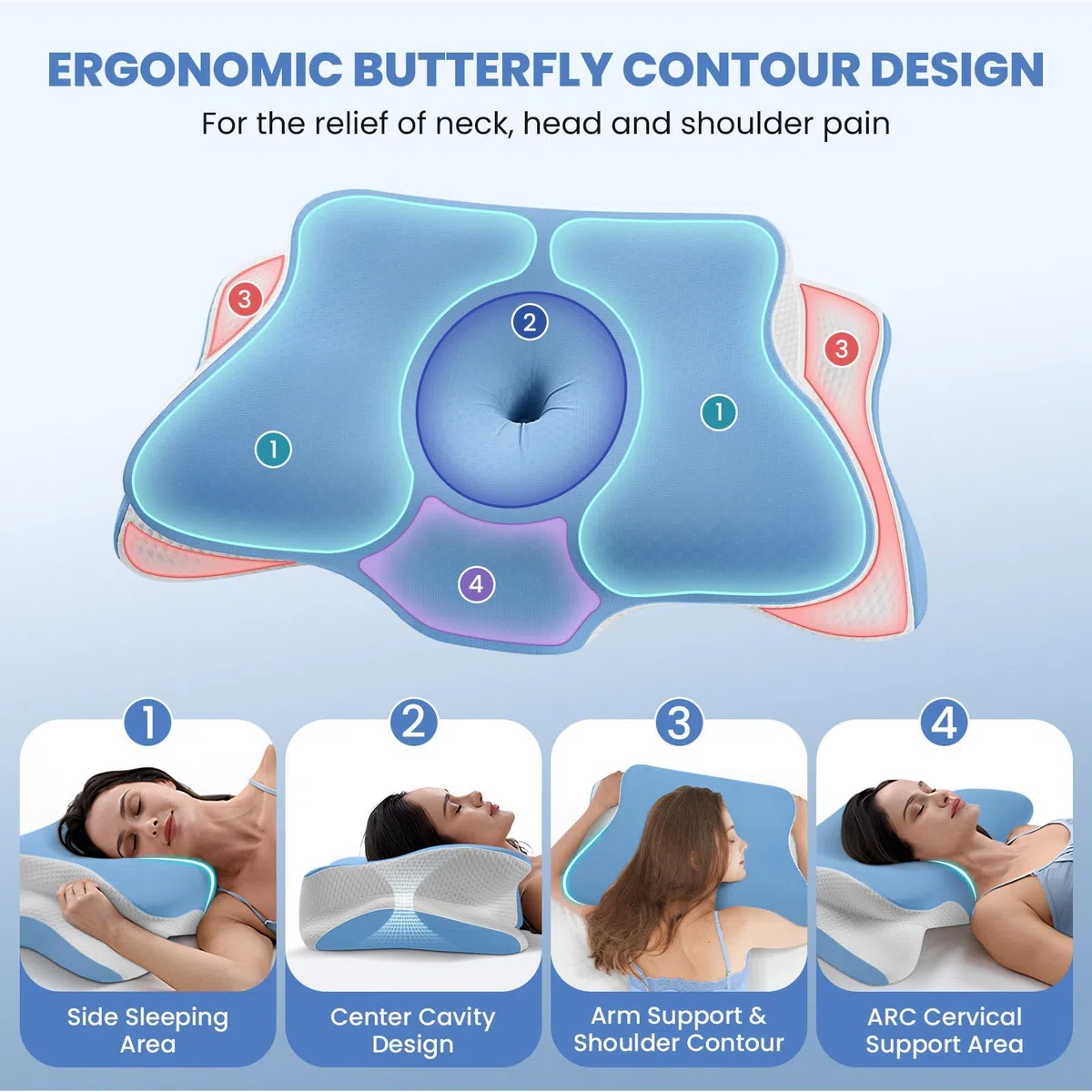A-Pce Cuscino Cervicale Memory Foam, Cuscino Ortopedico Ergonomico per Dolori al Collo e alle Spalle, Cuscini per Dormire sul Fianco Rinfrescante con Fodera in Seta di Ghiaccio Lavabile, Blu