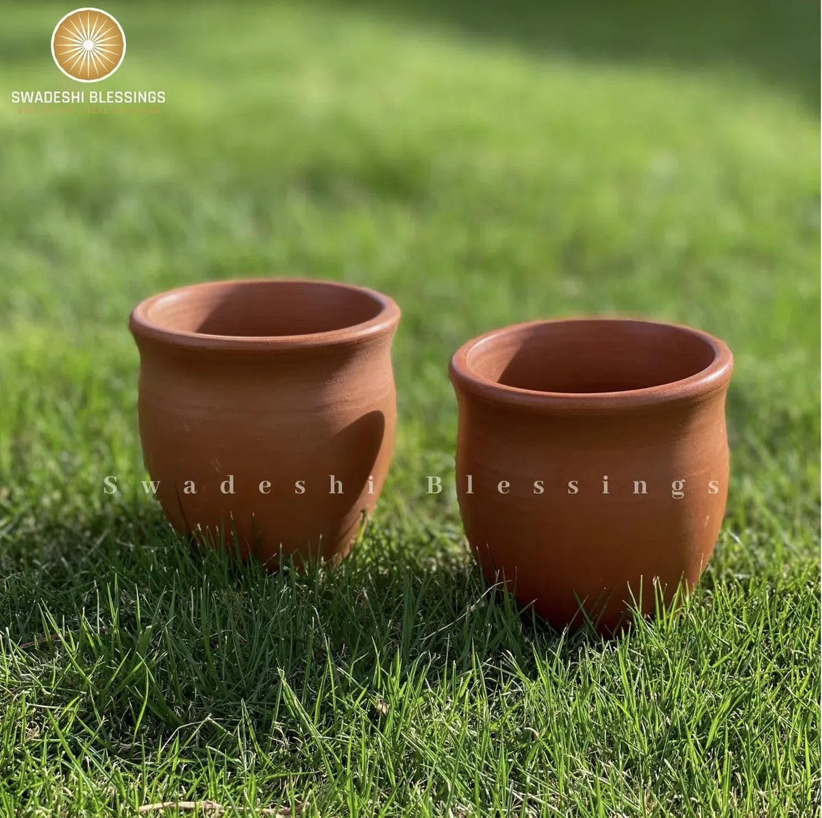 SWADESHI BLESSINGS Set di 2 pezzi di argilla kullar non smaltata, per latte, tè, caffè, fango, Mitti Ke, articolo yurvedico (con finitura a specchio) (150 ml) (set da 2)