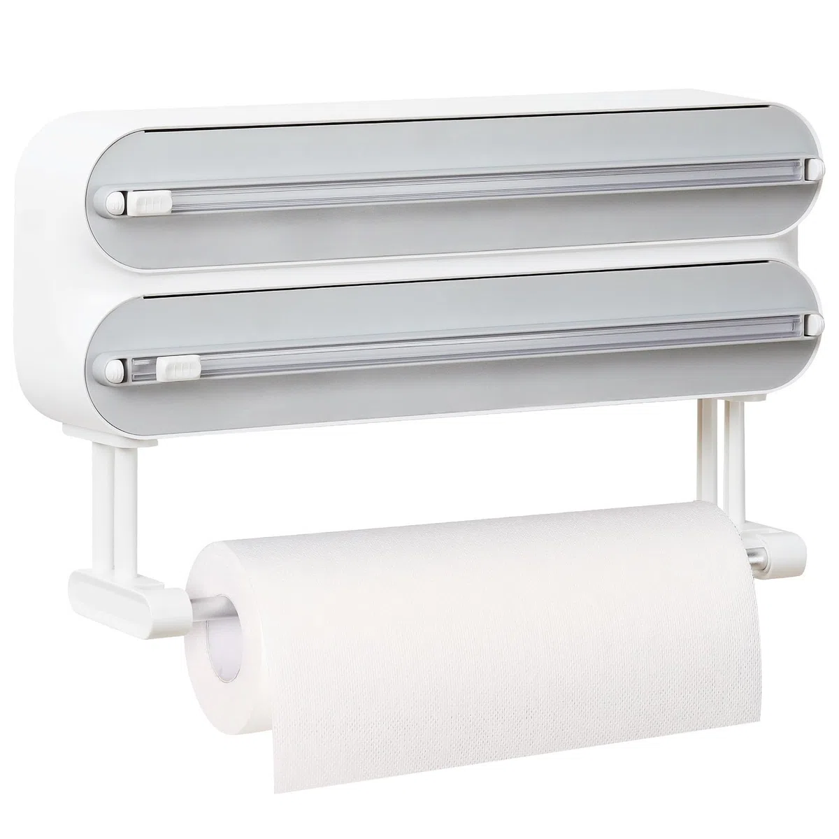 Dispenser e Taglierina Magnetica per Pellicola Trasparente - Supporto per Rotolo da Cucina 3 in 1 Montato a Parete, Quasziwa Dispenser Carta Stagnola in Alluminio con 50M Pellicola Alimentare, Bianco