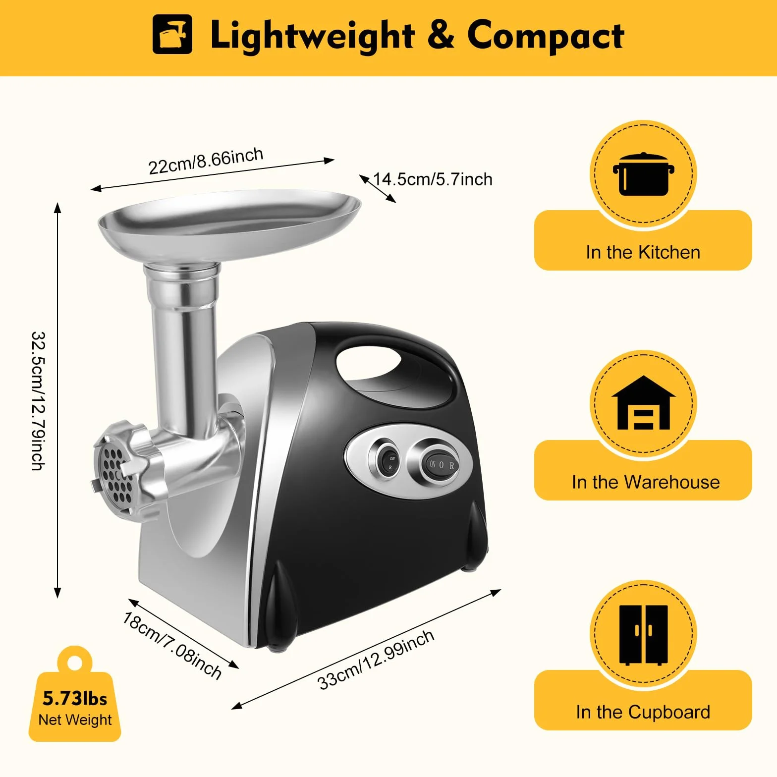 Tritacarne elettrico da 2800 W, in acciaio inox, multifunzione, con 1,5 kg di carne al minuto, Meat Grinder Electric con 3 piastre abrasive in acciaio inox, nero