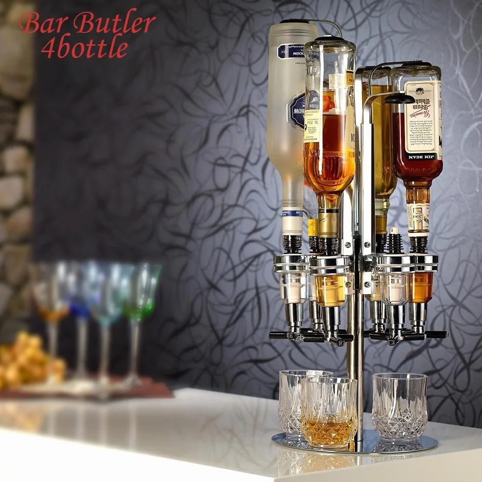 Bakaji Portabottiglie Spillatore Dosatore da Tavolo Tavola Birra Bevande Alcolici 4 Posti, telaio in Alluminio, base tonda, Bar Butler 4 Shot Dispenser