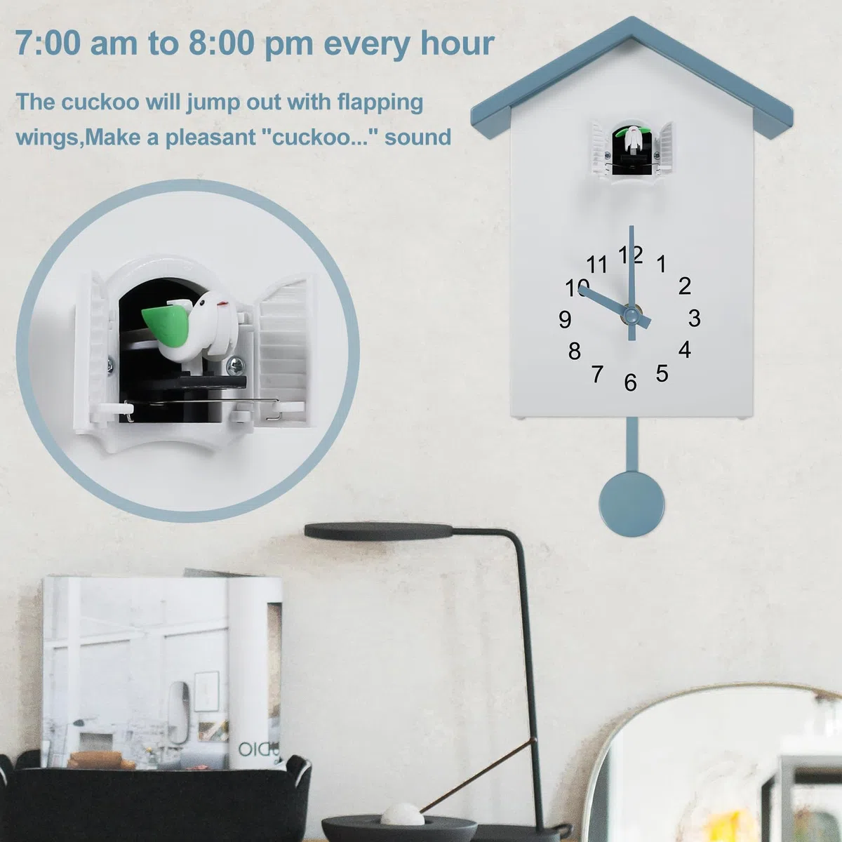 Orologio da parete con pendolo a cucù, orologio a cucù con suono di cucù, orologio da parete con cucù moderno, pratico alimentato a batteria, decorazione per camera da letto, ufficio, scuola, regalo