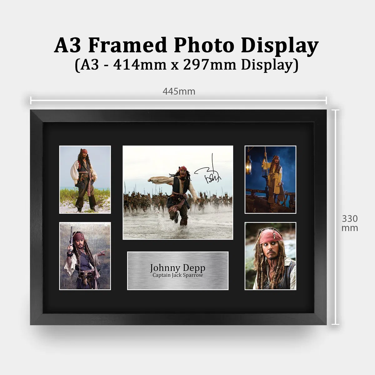 HWC Trading FR A3 Johnny Depp Pirates of the Caribbean I Regali Hanno Stampato L'Esposizione Firmata Dell'Immagine Dell'Autografo Per I Tifosi Di Memorabilia Di Film - A3 Framed
