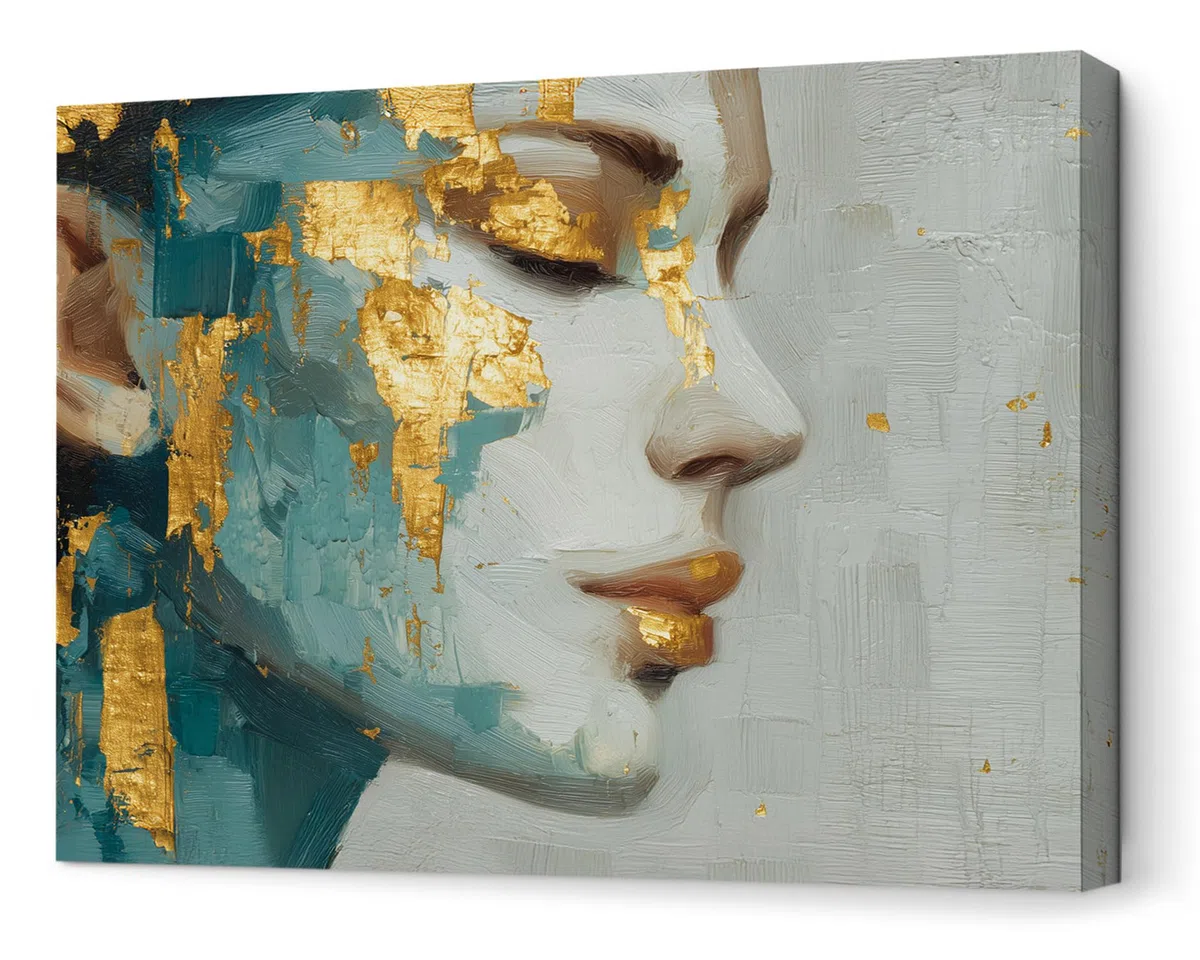 Panorama Quadro Moderno su Tela per Decorazioni Casa - Ritratto Dorato 70x50 cm - Stampe di Design da Parete per Soggiorno - Camera da Letto e Cucina - Idea Regalo Originale