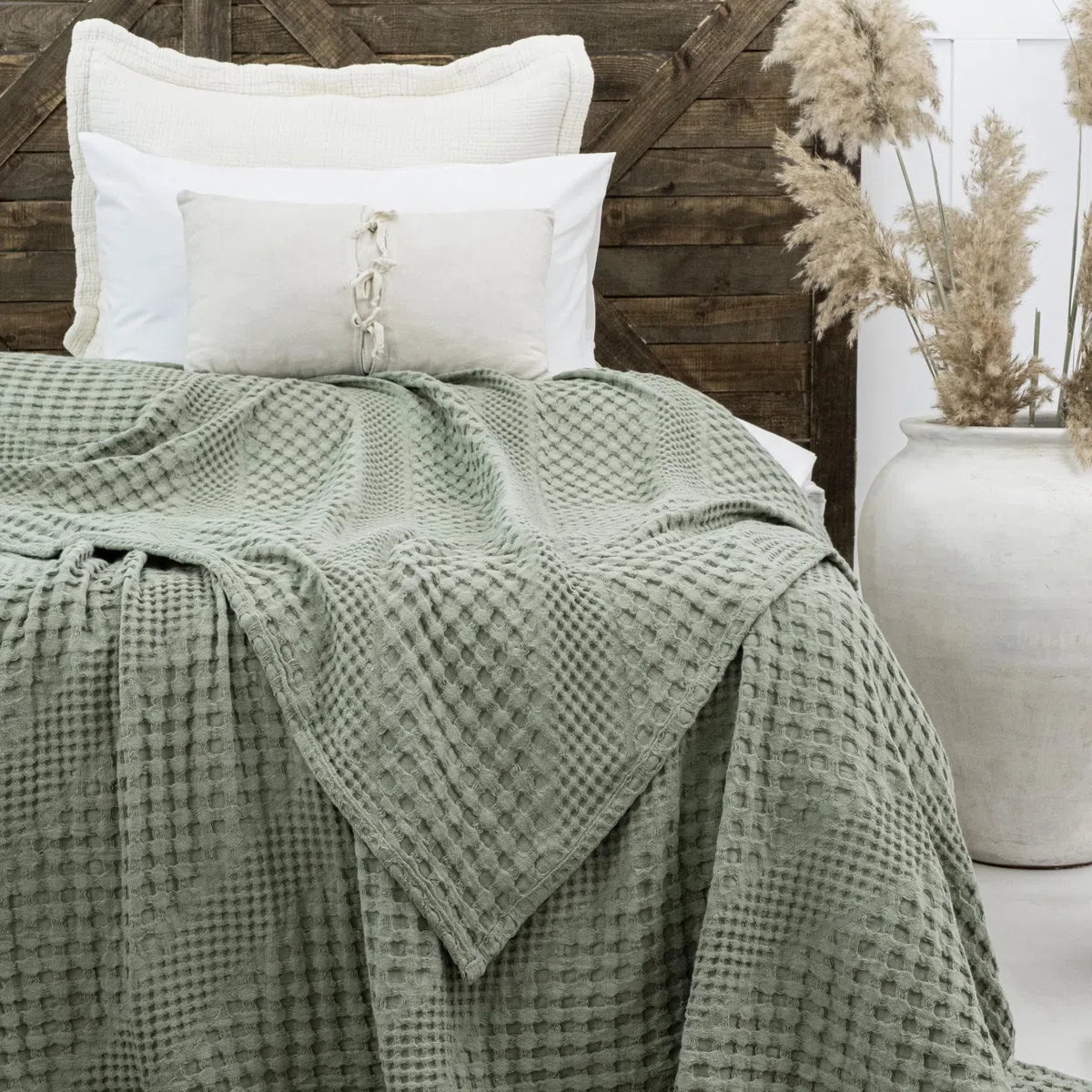 Milam London Plaid Divano | Coperta Da Divano | Copriletto Singolo Cotone | Telo Arredo Copritutto | Coperta Letto Singolo | 100% Cotone | 120 x 180 cm, Verde Salvia