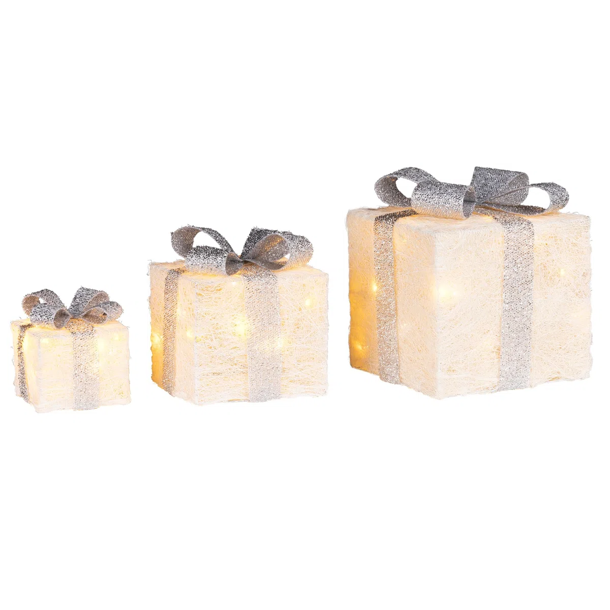 Bambelaa! Set di 3 luci a LED, per decorazioni natalizie, decorazione natalizia, decorazione natalizia (bianco-argento)