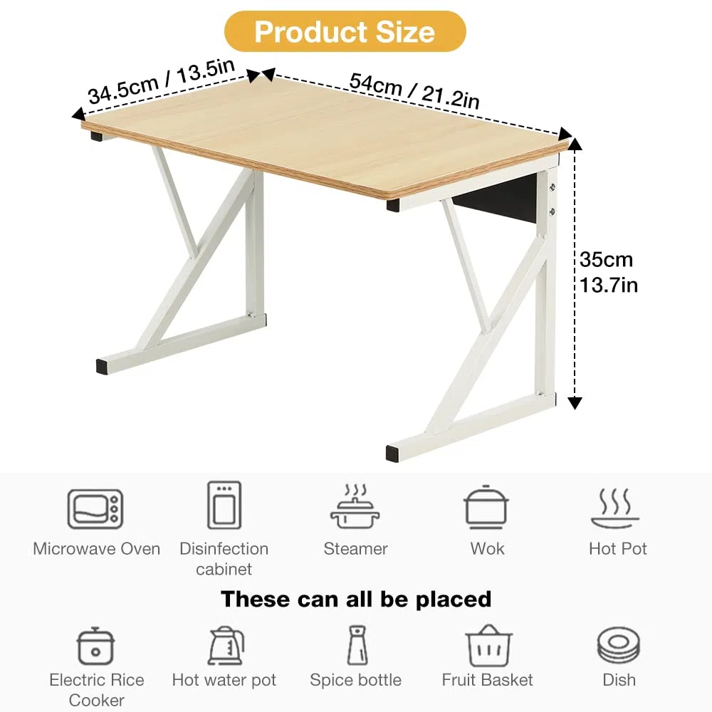 HUOLE Scaffalatura Mobile Scaffale Porta Microonde Struttura in Metallo con Ripiano in Legno MDF Organizer Mensola Porta Utensili Strumenti Cucina Design Moderno-54 * 35 * 34,5 cm: bianco
