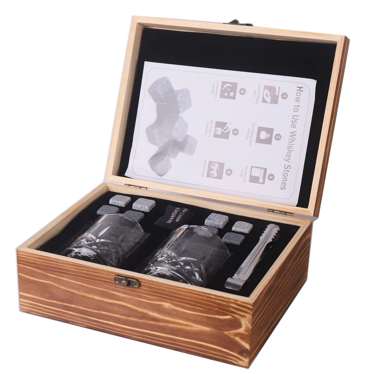 Whisky Glass Gift Set,Whisky Stones,Whisky Bicchieri Set di 2,Set di accessori da Cocktail Regalo per papà, Marito, Uomini (Style 01)