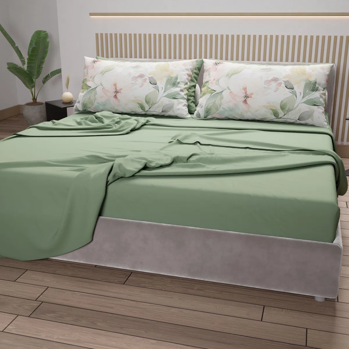 PETTI Artigiani Italiani - Lenzuola in Cotone con Federe in Stampa Digitale, Lenzuola Matrimoniali, Completo Letto Matrimoniale, Floreale 143 Salvia, 100% Made in Italy