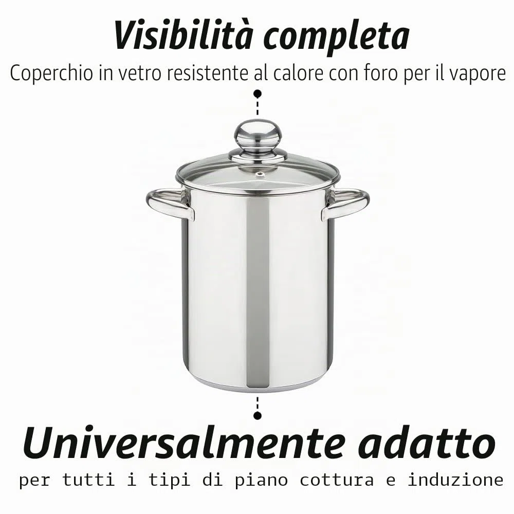 GSW 643160 pentola per asparagi con inserto e coperchio in vetro, Acciaio Inossidabile, Argento, 16 cm