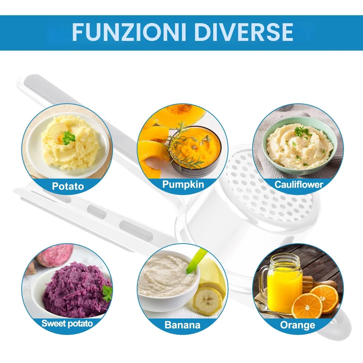 Sopito Schiacciapatate, schiacciapatate con 3 colini intercambiabili, in acciaio inox per purè di patate, purè di verdure, succhi di frutta e ricetta alimentare