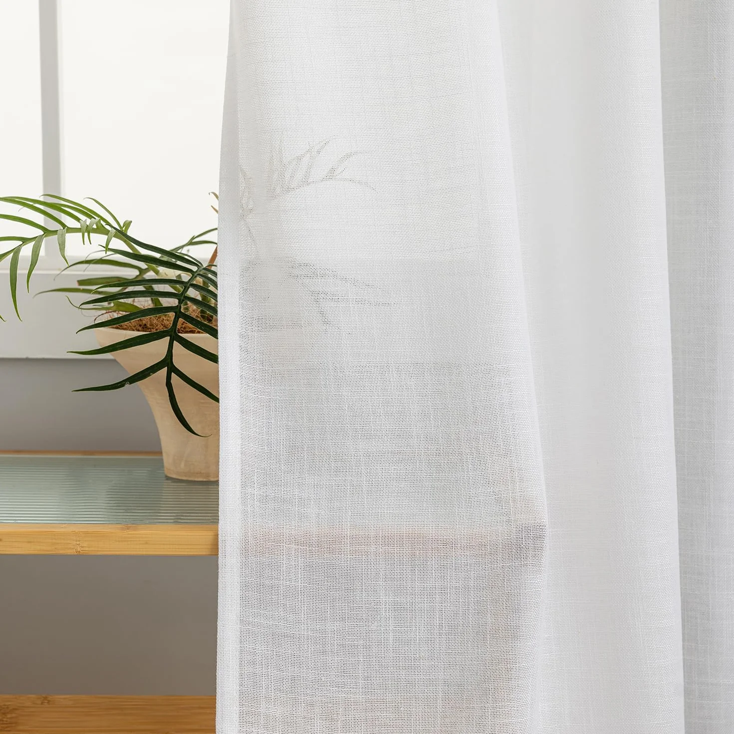 Set di 2 tende con passanti, per soggiorno, tessuto misto lino (bianco, altezza 245 x larghezza 140 cm)