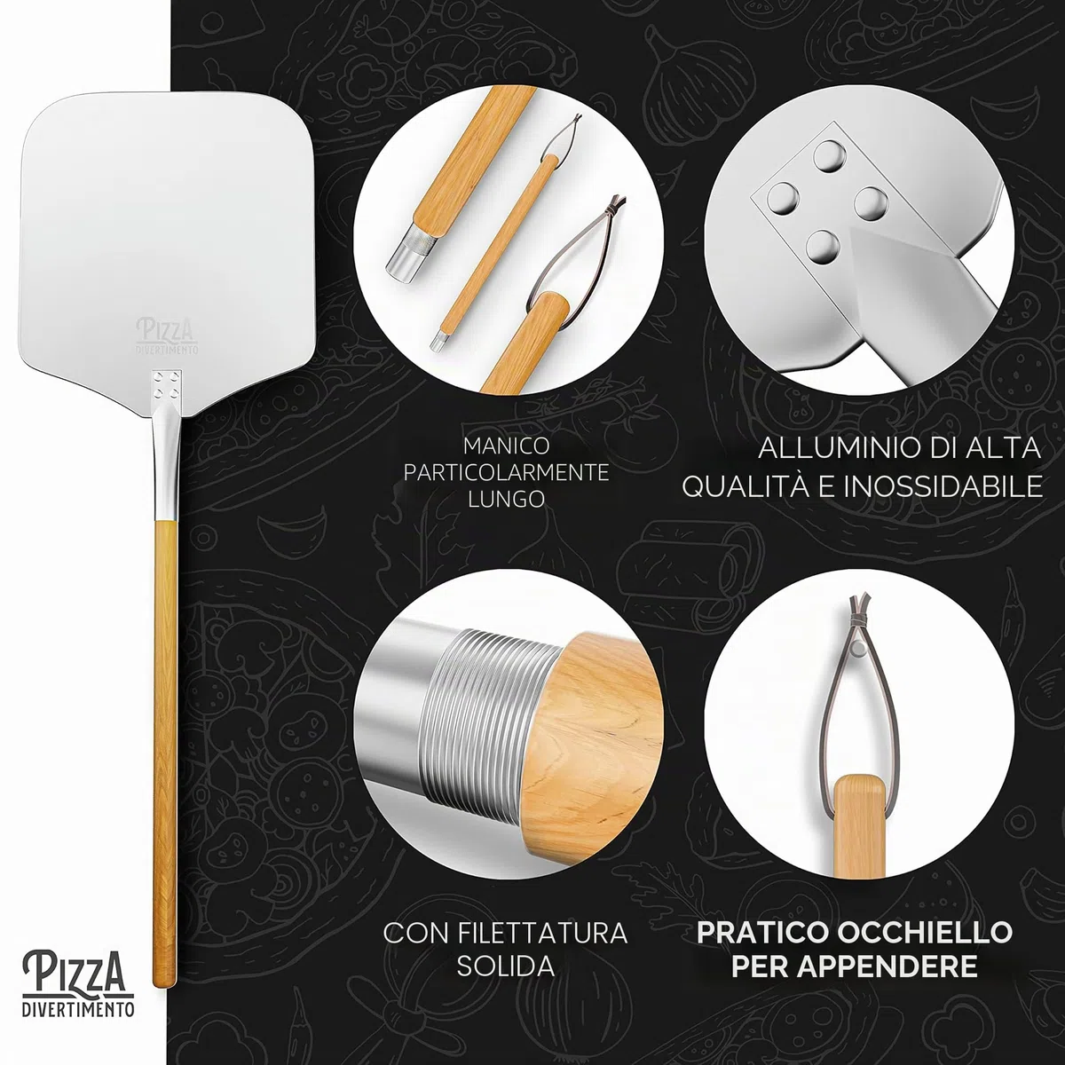 Pizza Divertimento Pietra refrattaria per pizza da forno - Con pala per pizza - Pietre di cordierite - Base croccante e condimento gustoso