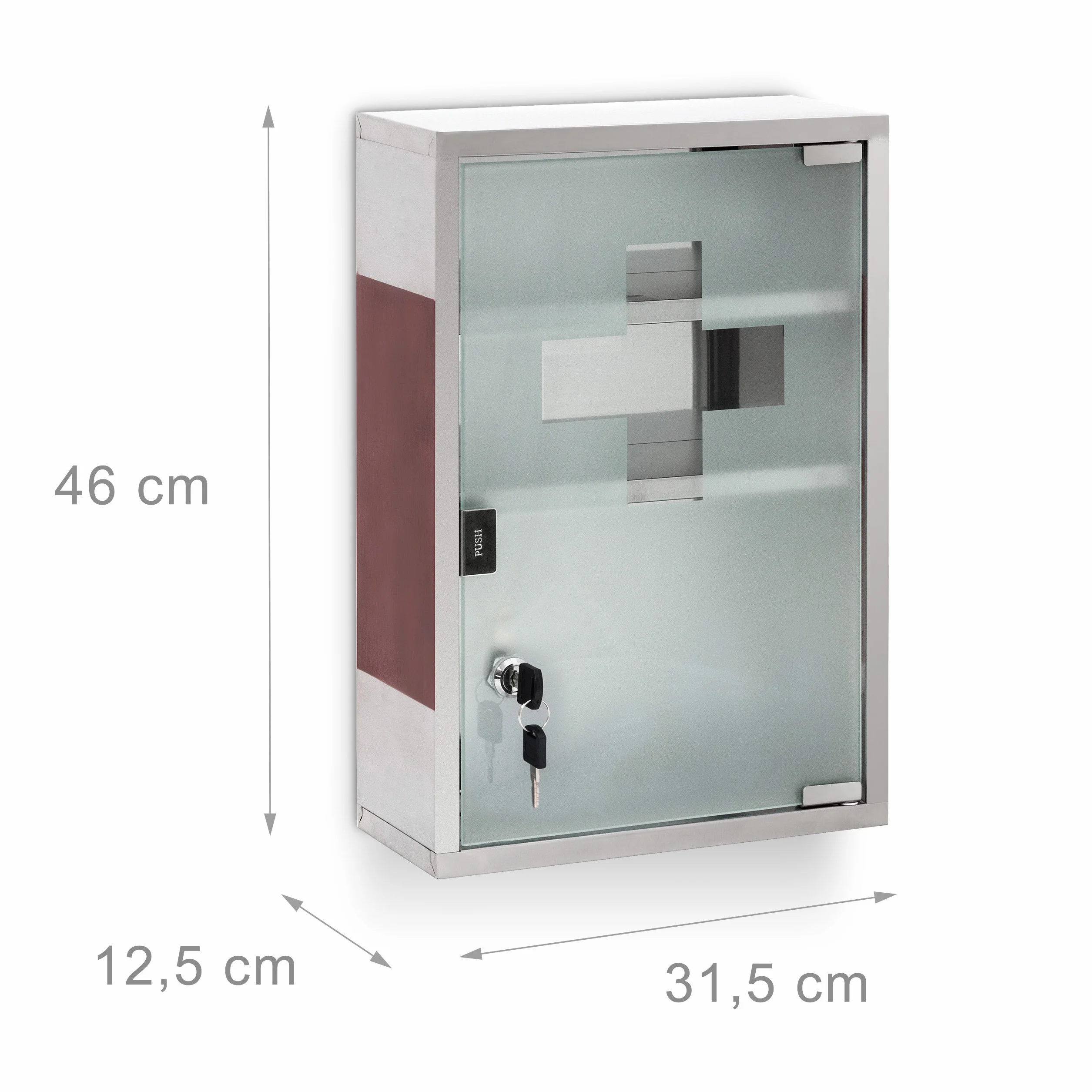 Relaxdays Armadietto Pronto Soccorso, Cassetta Medica, 3 Scomparti, Kit Medicinali, da Muro, 45x30x12 cm, Argentato