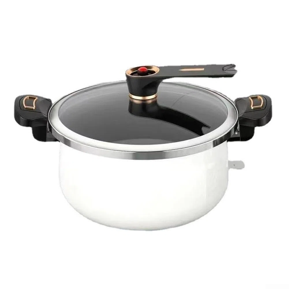 Pentola per zuppa, 7 l, in ghisa smaltata con coperchio in vetro senza rivestimento, grande capacità di cottura per fornelli a induzione a gas, stufato a pressione (7 l bianco)