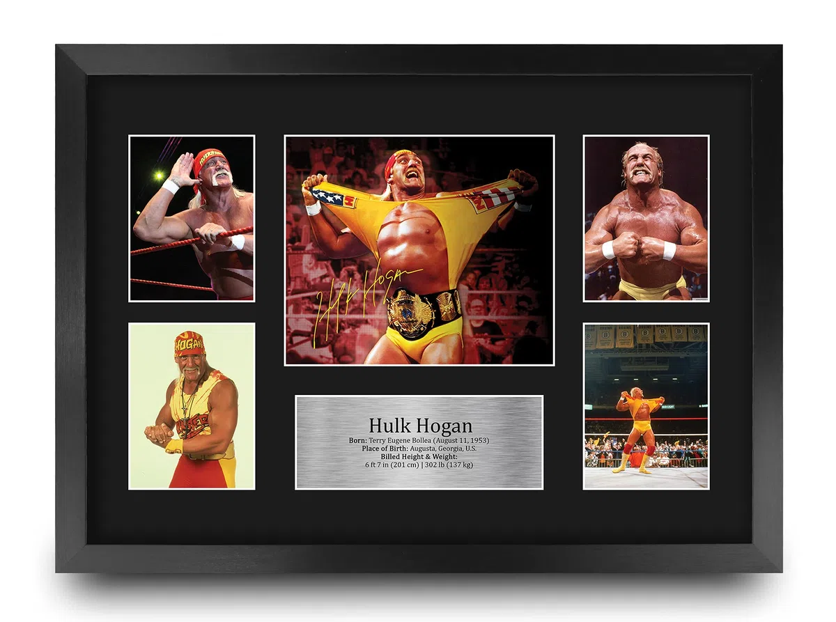 HWC Trading FR A3 Hulk Hogan Wrestling Regali Stampati Autografo Firmato Immagine Per WWE & WWF Memorabilia Tifosi - A3 Framed