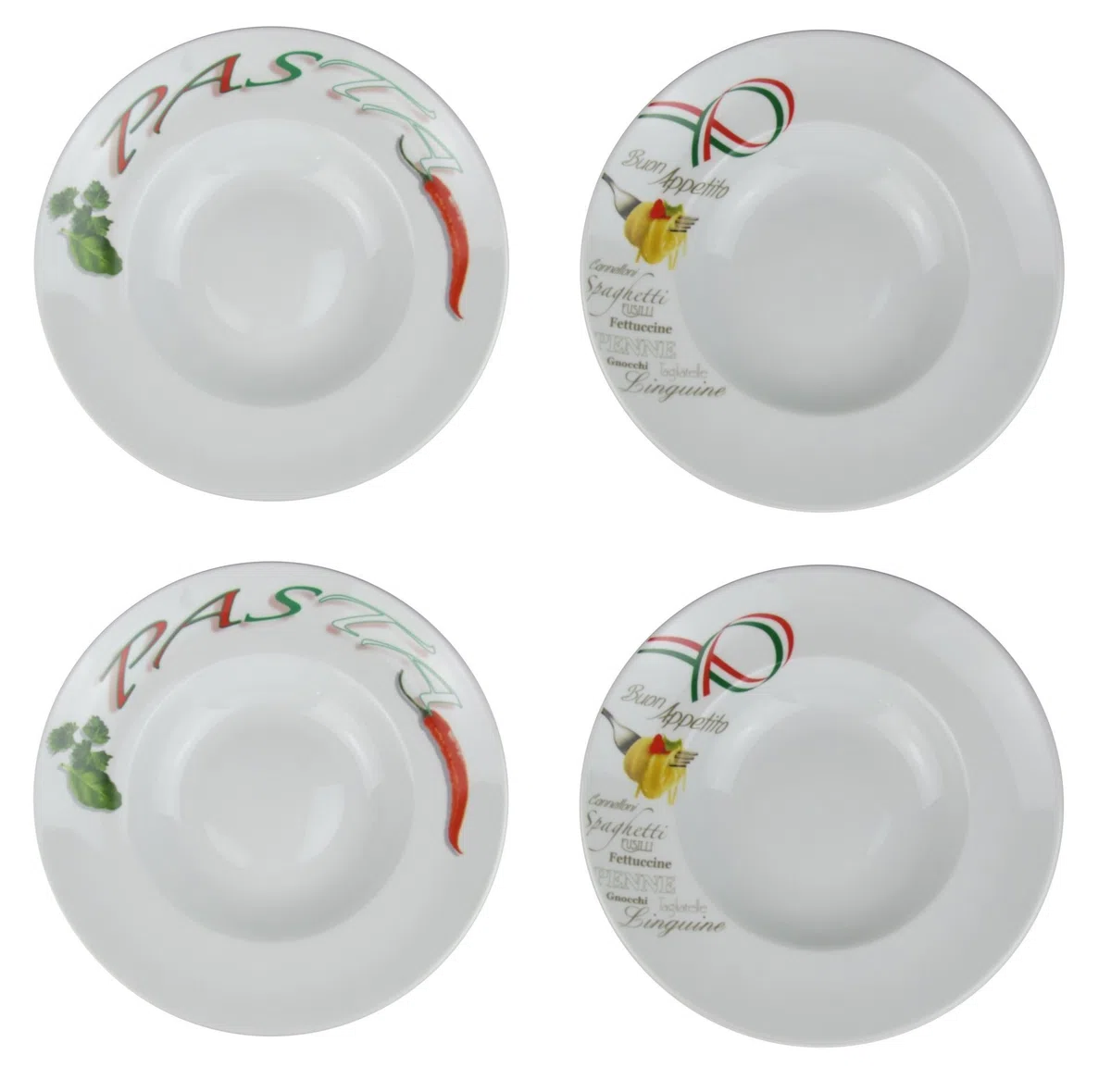 Retsch Arberg, piatti per la pasta (con motivi decorativi) con cucchiai, diametro 30 cm, Porcellana, Set da 4