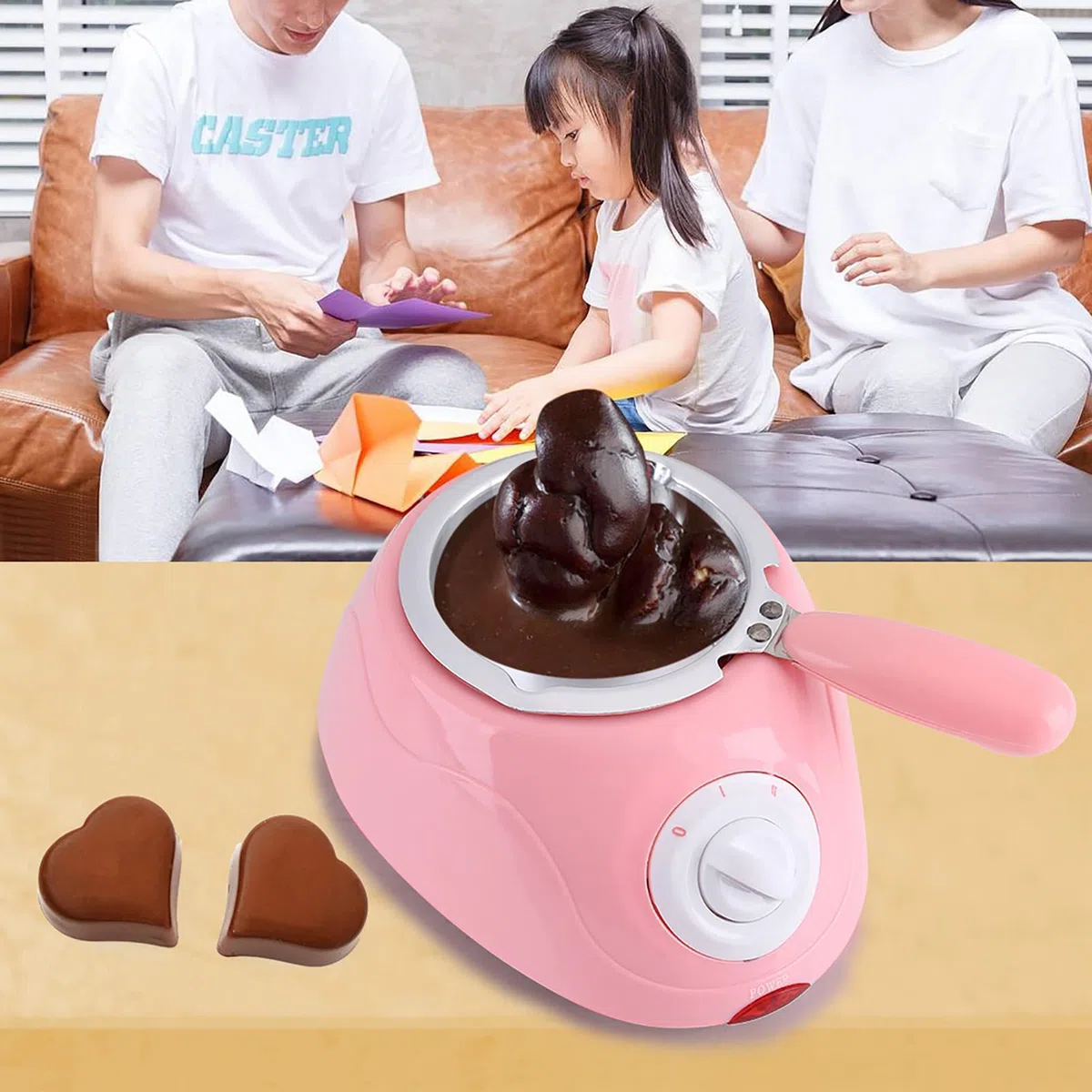 Scioglie Il Cioccolato Elettrico, Set per fonduta di cioccolato elettrico con 10 forchette, 2 temperature per sciogliere e mantenere in caldo, Kit fai da te per sciogliere il cioccolato(Rosa)