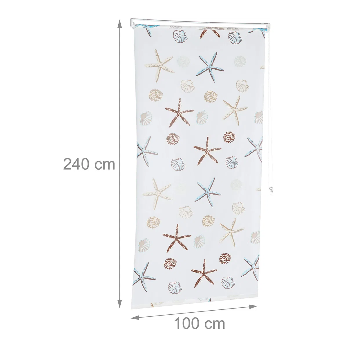 Relaxdays Tenda a Rullo Ocean, Impermeabile, Vasca, Doccia, Conchiglie, Montaggio a Soffitto, 100x240 cm, Semitrasparente