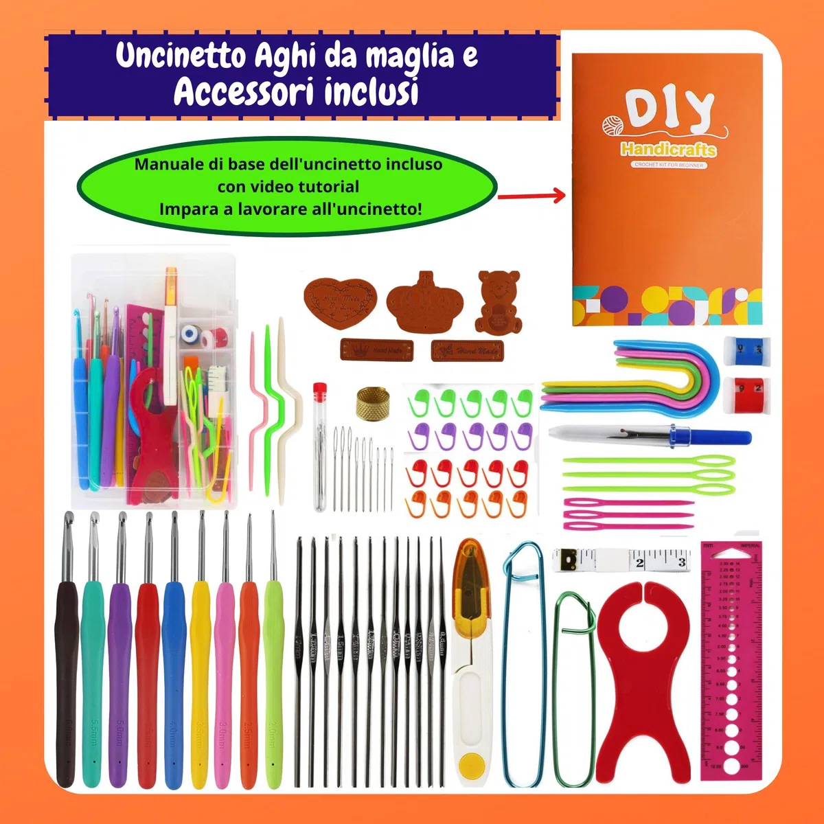 SusggO 95 Pezzi Set Uncinetto completo Kit Uncinetto Principianti Amigurumi - 15 Gomitoli Cotone di Latte - aghi all'uncinetto - Accessori Manuale e Borsa - Uncinetto Set DIY