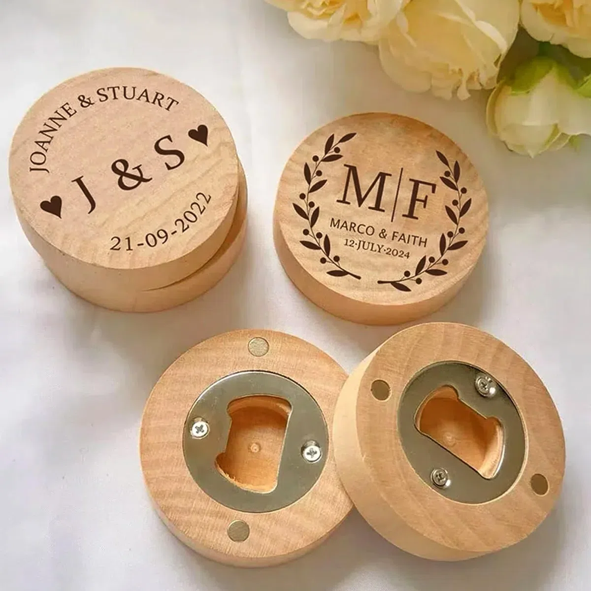 Apribottiglie Magnetico In Legno Personalizzato, Bomboniere E Regali For Matrimoni, Magnete For Frigorifero In Legno Inciso Personalizzato(30pcs)