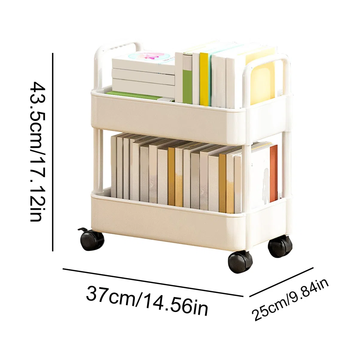 Carrellino Con Ruote Portatutto | Libreria Con Ruote 2 Ripiani | Carrello Portaoggetti Su Ruotes Per Cucina, Camera Da Letto, Bagno, Lavanderia