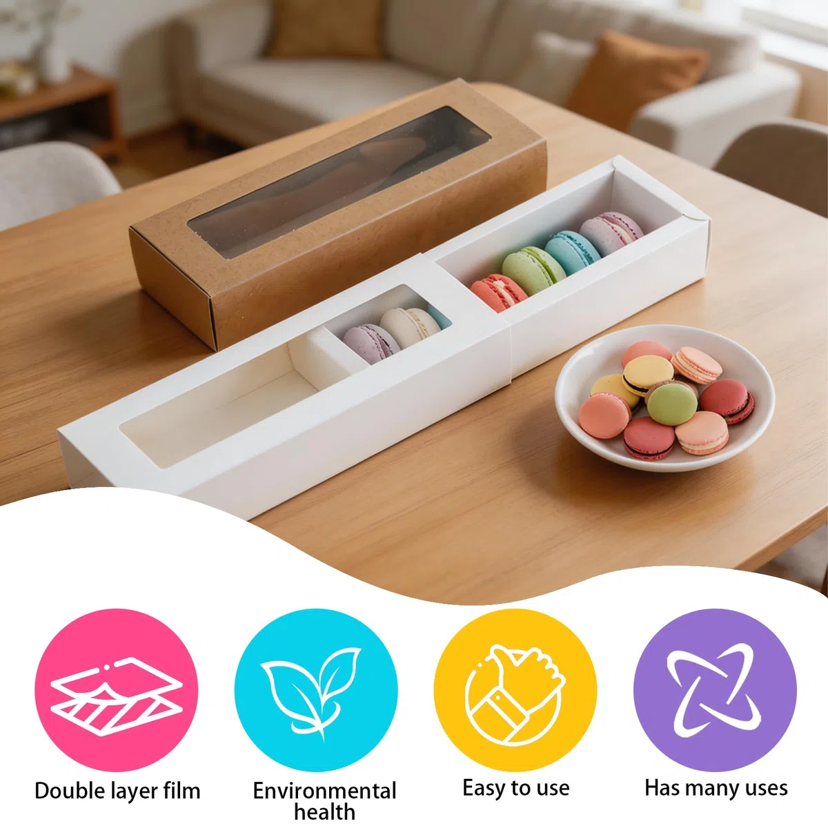 Contenitori Di Macaron, 25 Pezzi Contenitori Regalo Per Ciambelle, Macaron Scatole, con Finestra Trasparente, per Biscotti, Mini Donuts, Mini Cake, Muffin e Macron(8,1 * 2,7 * 2 Pollici)