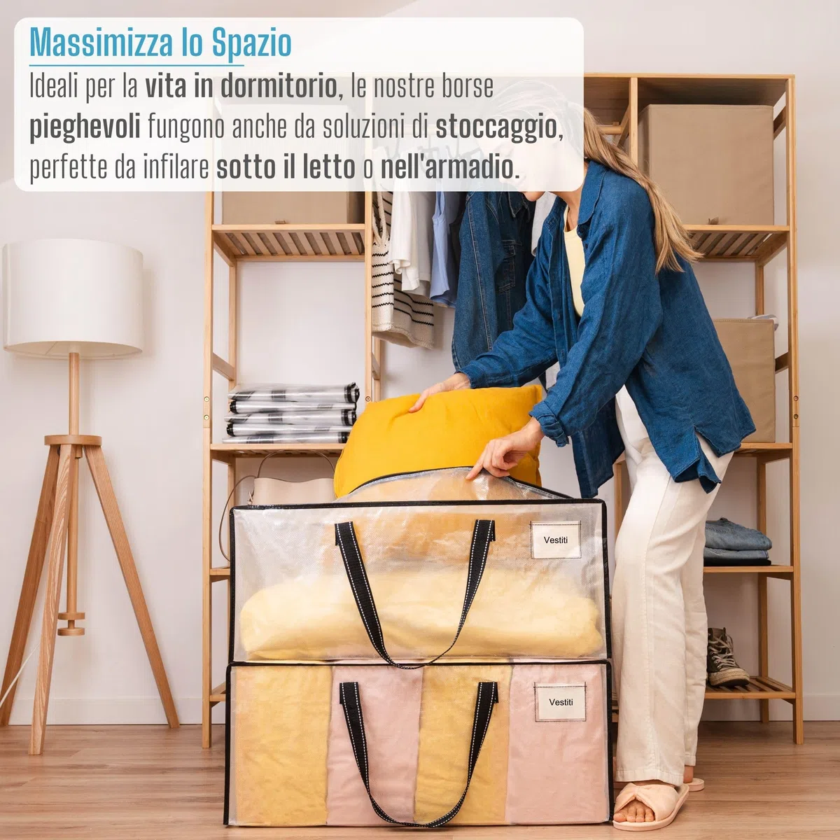 VENO 4 pezzi 87L Borse da trasloco grandi con manici e cerniere resistenti, Scatoloni per trasloco, borsa di stoccaggio dei vestiti Sacchi da biancheria per traslochi, viaggi (Trasparente, Set da 4)