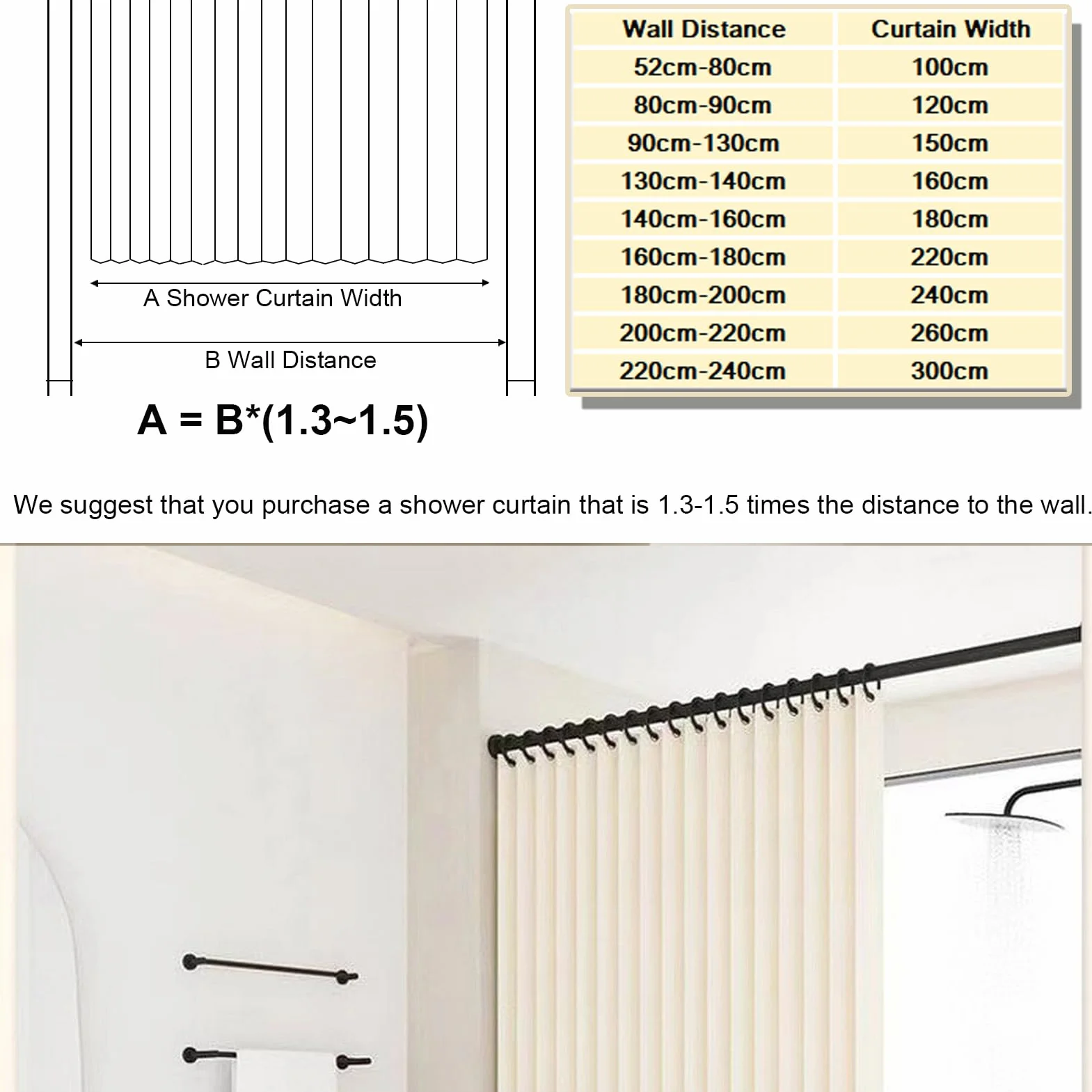 Tenda Doccia Impermeabile Pieghevole, Magnetic Sripe Antispruzzo, Chiusura Rapida, Tenda da Doccia in lino Antimuffa Resistente, Beige, 100x200cm