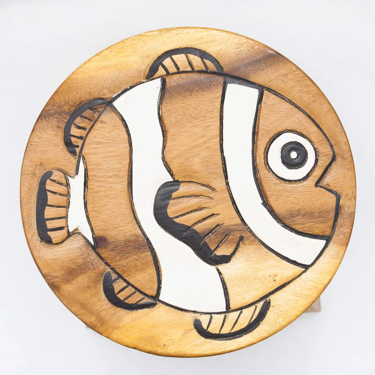 FairEntry Sgabello per bambini in legno massiccio con motivo pesce pagliaccio, altezza della seduta 25 cm