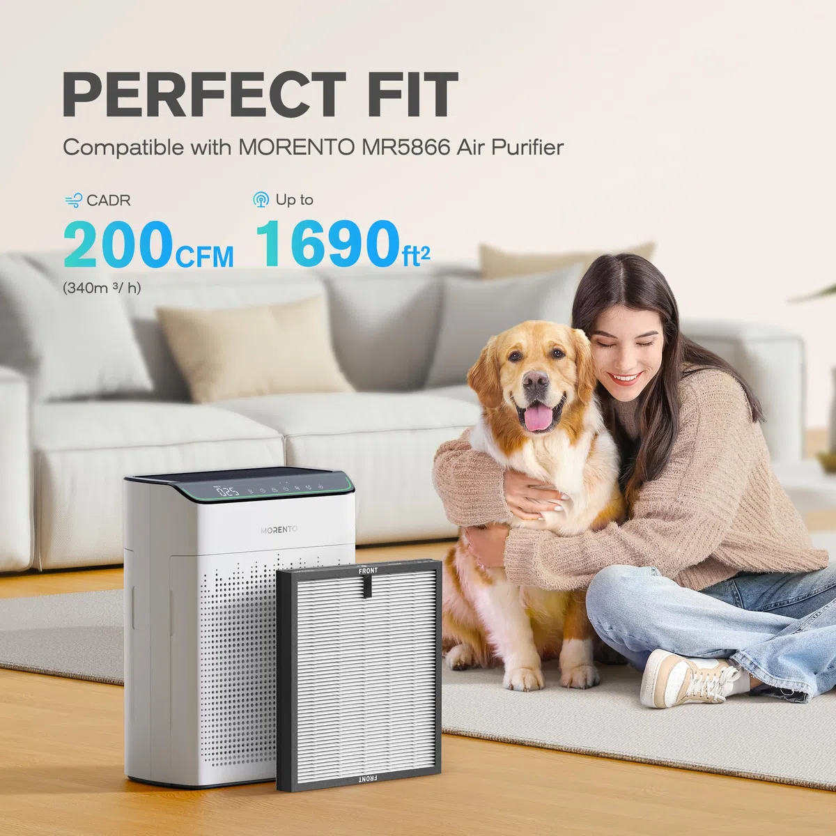 MORENTO MR5866 - Filtro HEPA per purificatore d'aria Ture per polvere, peli di animali domestici, fumo, polline, per camera da letto e ufficio, versione migliorata 2 Pack
