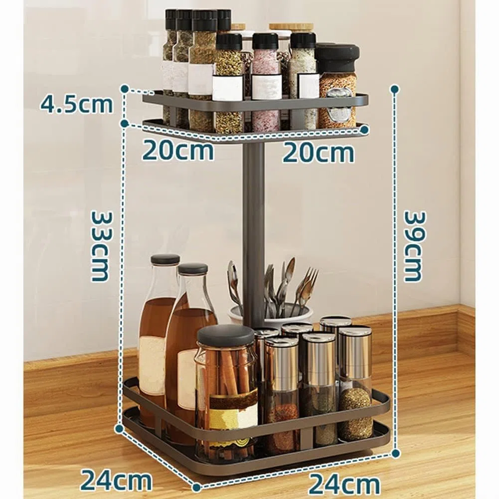 YunNasi Porta Spezie per Cucina Portaspezie Girevole In Acciaio Inox Nero Lazy Susan Organizer Scaffale da Cucina (2 Tiers, Quadrato)