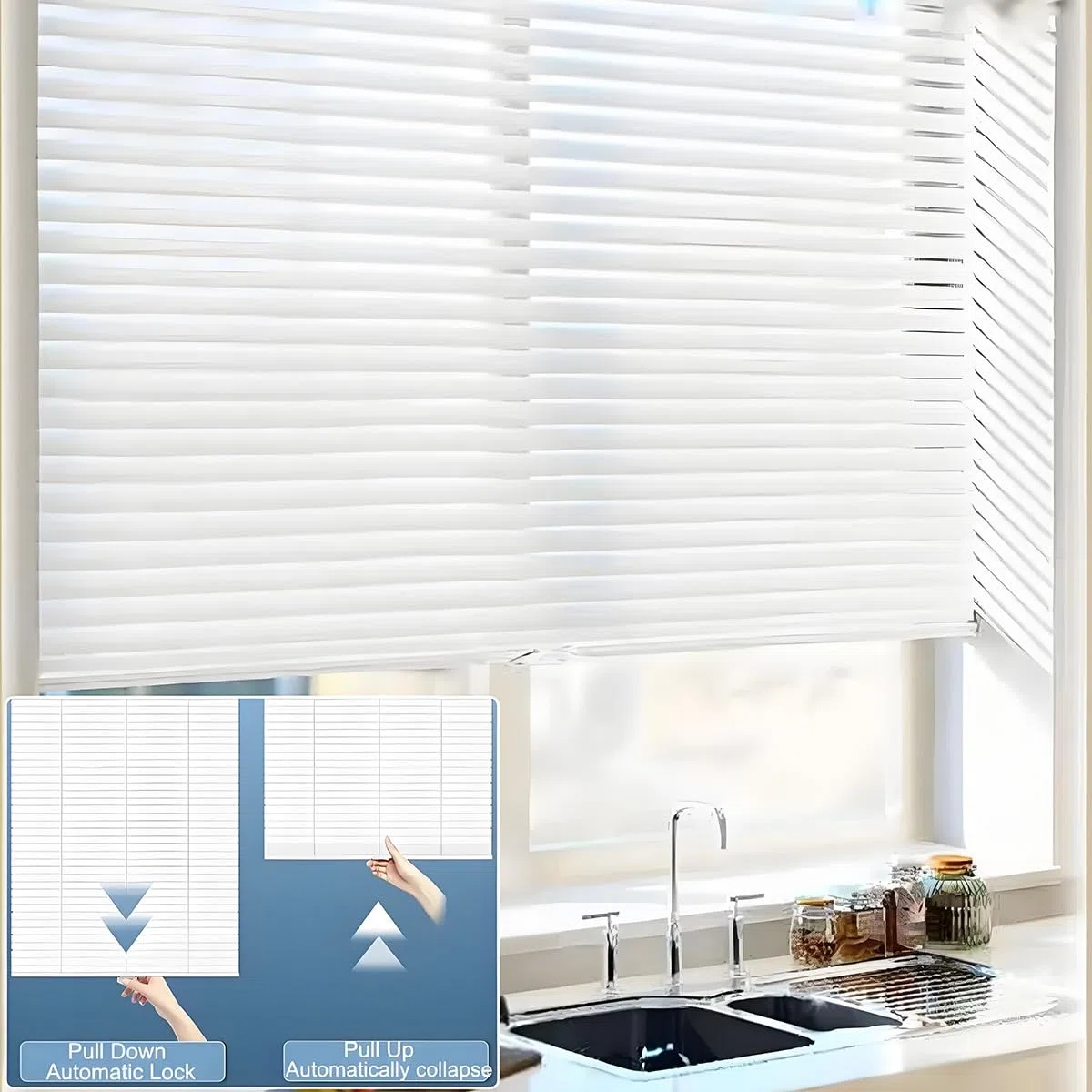 Tende Veneziana in Alluminio con Fissaggio Senza Foratura, su Misura Larghezza 42-150cm Altezza 50-240cm Persiane Veneziane Orizzontali Senza Fili, Privacy, per Finestre Interne(Bianco)