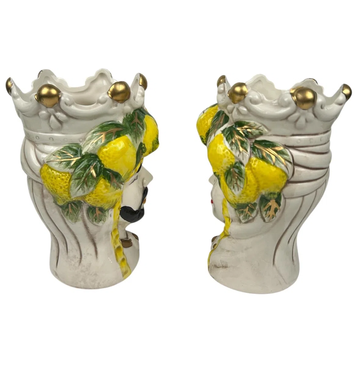 Coppia teste di moro regina e re in ceramica decorata stile siciliano vasi moderni gic (LIMONI, 14 X 13 X 18 CM)