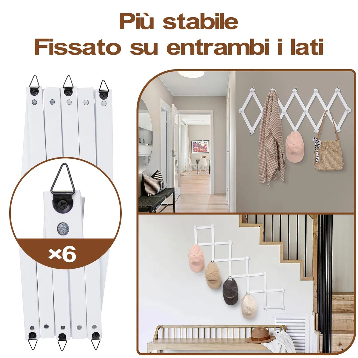 Qiannhee Appendiabiti da Parete Design Legno Attaccapanni da Muro Moderno con 16 Ganci de Parete Fisarmonica Bianco Appendiabiti Estensibile per Parete Ingresso Soggiorno Camera da Letto 80cm 100cm