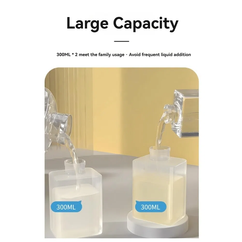Booso 300ml Dispenser Sapone Automatico A Doppia Sonda con Sensore, Ricarica USB, 3 Livelli Regolabili da Parete per Bagno, Erogazione di Liquido + Liquido