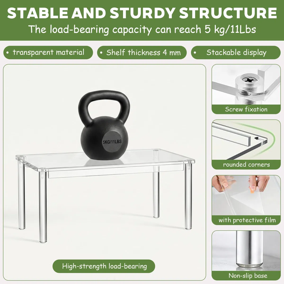 Set di 4 Organizer Cucina Alzatina Cucina in Acrilico, Impilabile Mensole Cucina Adatto per Spezie, Tazze, Articoli Cosmetici e Per Riporre in Cucina