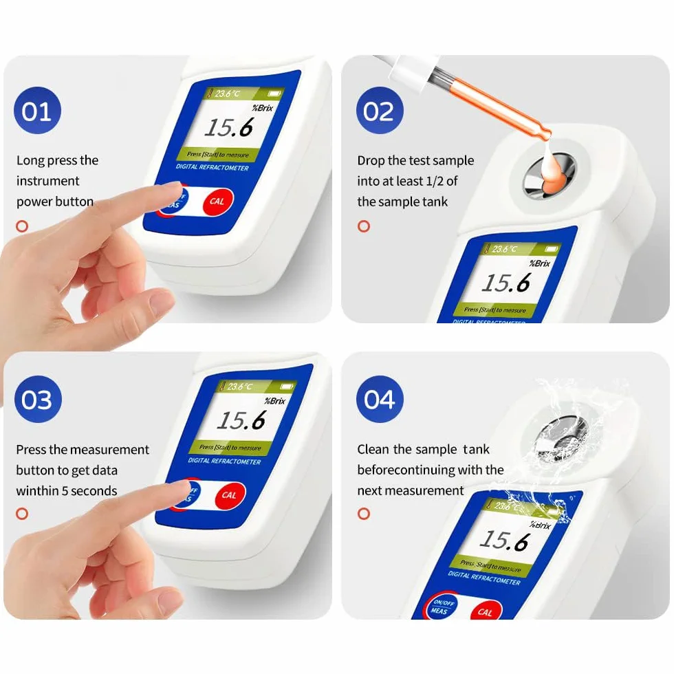 Rifrattometro digitale Brix, misuratore Flagfront-Brix, rifrattometro, compensazione automatica della temperatura, rifrattometro Brix, intervallo 0-55% ± 0,1% precisione