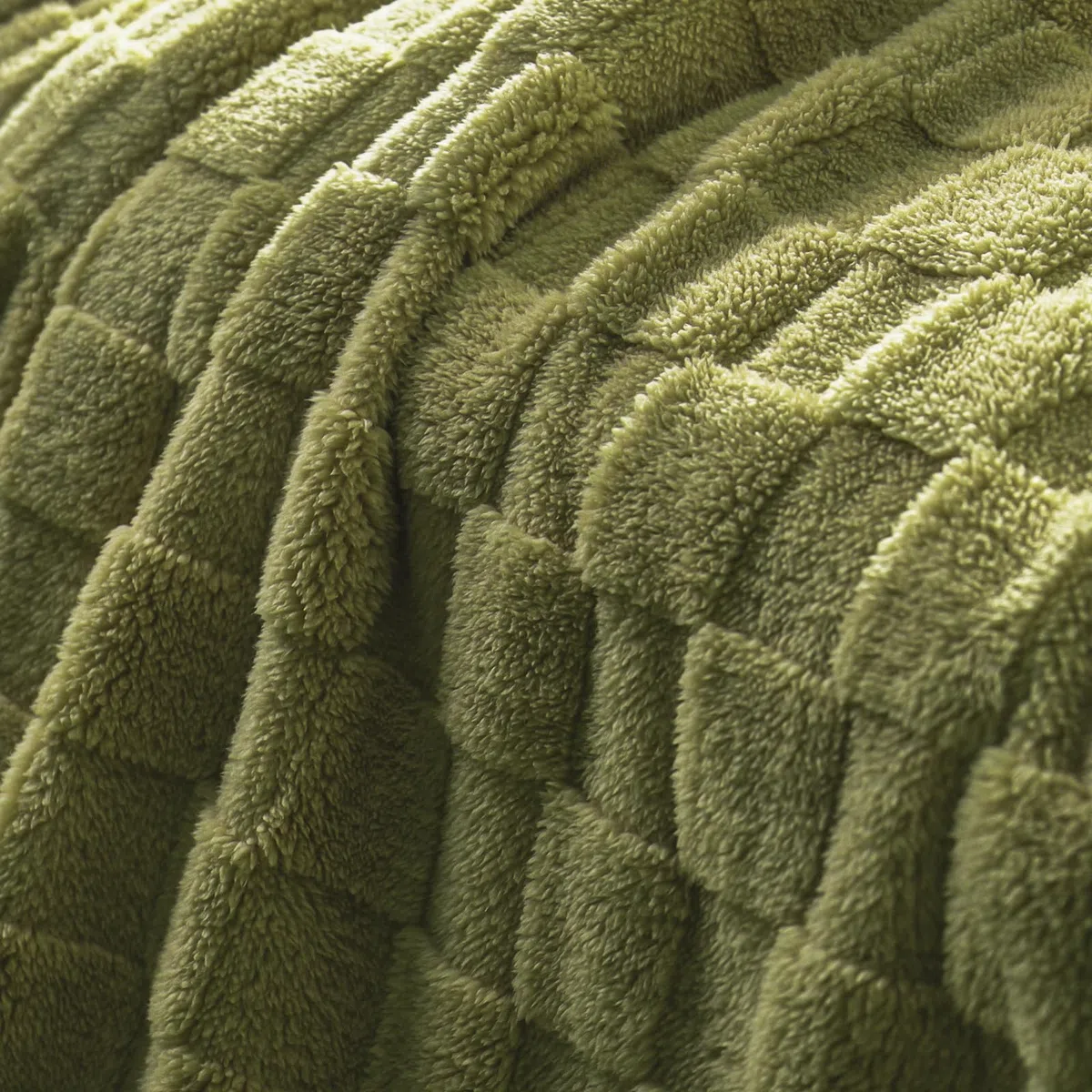 Exclusivo Mezcla Coperta Plaid Pile di Flanella per Divano, 220x240 CM Coperta Letto Matrimoniale con Motivo a Scacchi, Morbida e Calda, Verde oliva