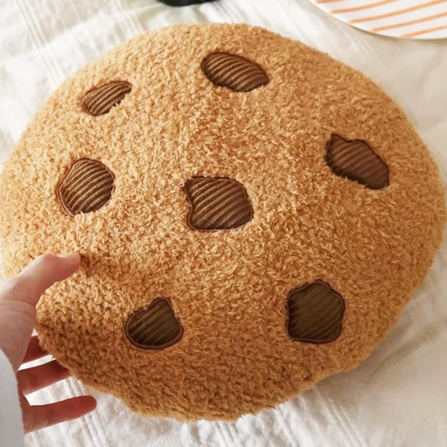Herfair Cuscino a Forma di Biscotto Divertente, in Morbido Peluche, Rotondo, per Decorazione del Pavimento, Divano, Sofà, Camera da Letto, Regalo