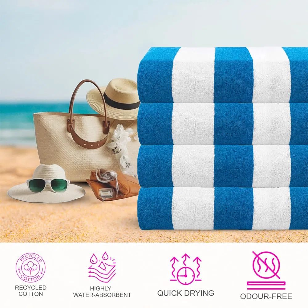 CASA COPENHAGEN Asciugamano Cabana progettato in Danimarca, robusto e durevole, ad asciugatura rapida, per spiaggia, piscina, bagno e doccia, 76 x 152 cm, set di 4 asciugamani in cotone - Turchese