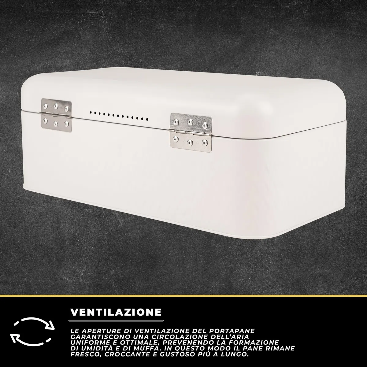 KARL HAUSMANN Portapane Bianco In Acciaio Inox - 42,5 x 23 x 16,5 cm - Grande Contenitore Per Pane, Panini E Prodotti Da Forno, Porta pane Moderno Con Fori Di Ventilazione Per Cucina