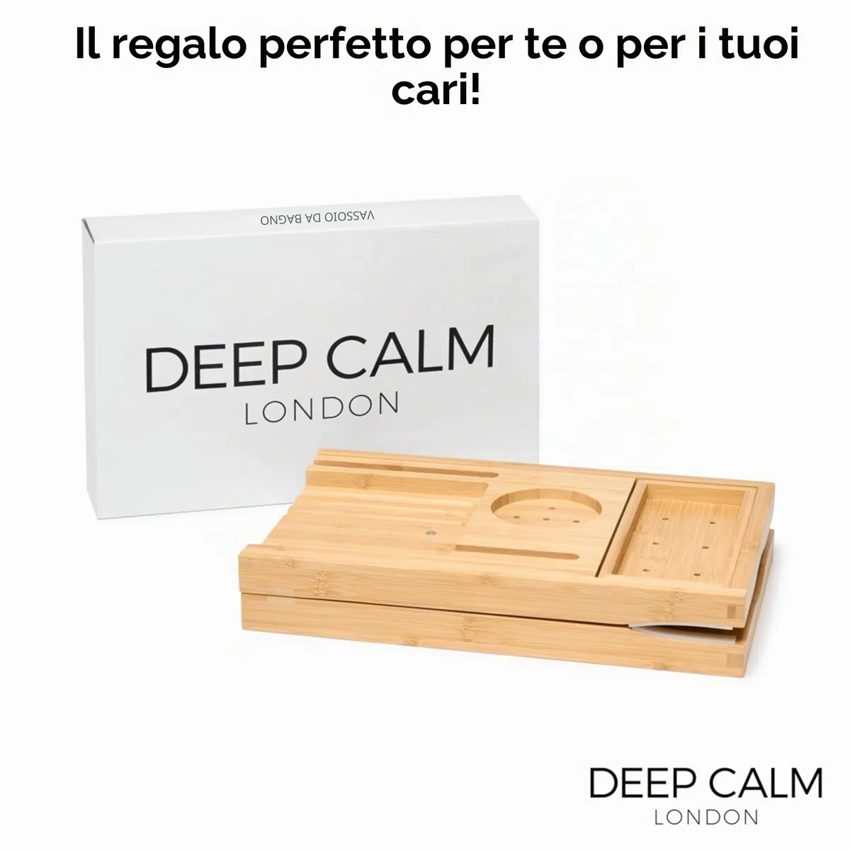 Deep Calm Vassoio vasca da bagno, in bambù, antiscivolo, si adatta alla maggior parte delle dimensioni del bagno, accessorio da bagno di lusso che può contenere iPad, telefono, bicchiere, candela
