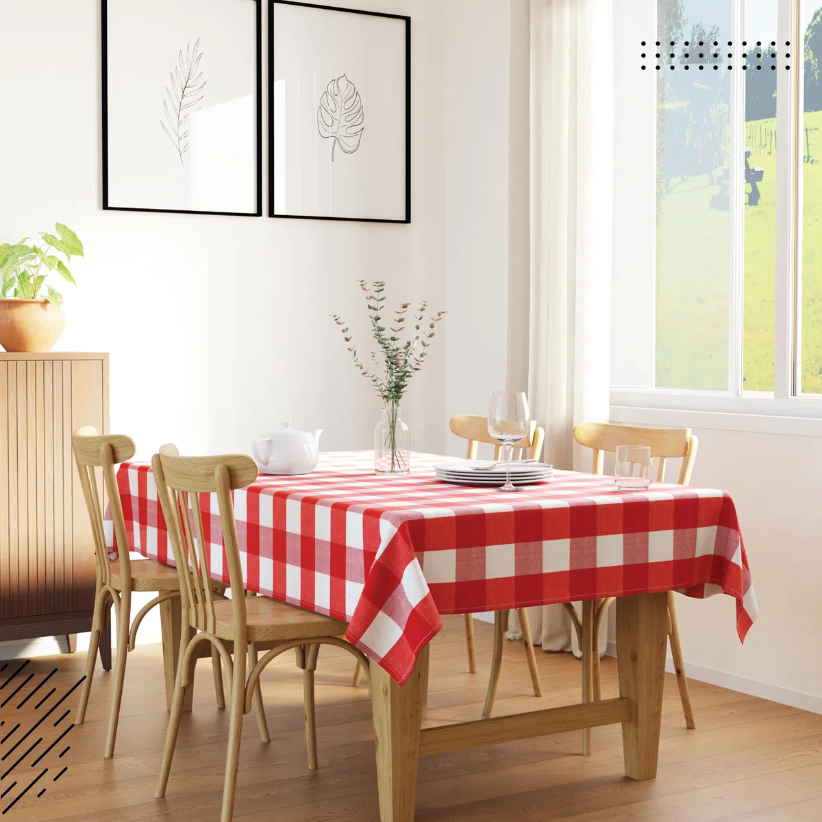 Encasa XO Tovaglia Rettangolare in Cotone | (140x240 cm) | Controlli rossi di Buffalo | Tovaglia Decorativa