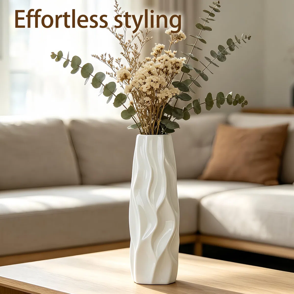 Vaso in ceramica bianca, alta 30 cm/12 pollici, moderna e grande, con struttura a terra, ideale per mensole, case di campagna, centrotavola, soggiorno, decorazione per la casa, vaso sottile