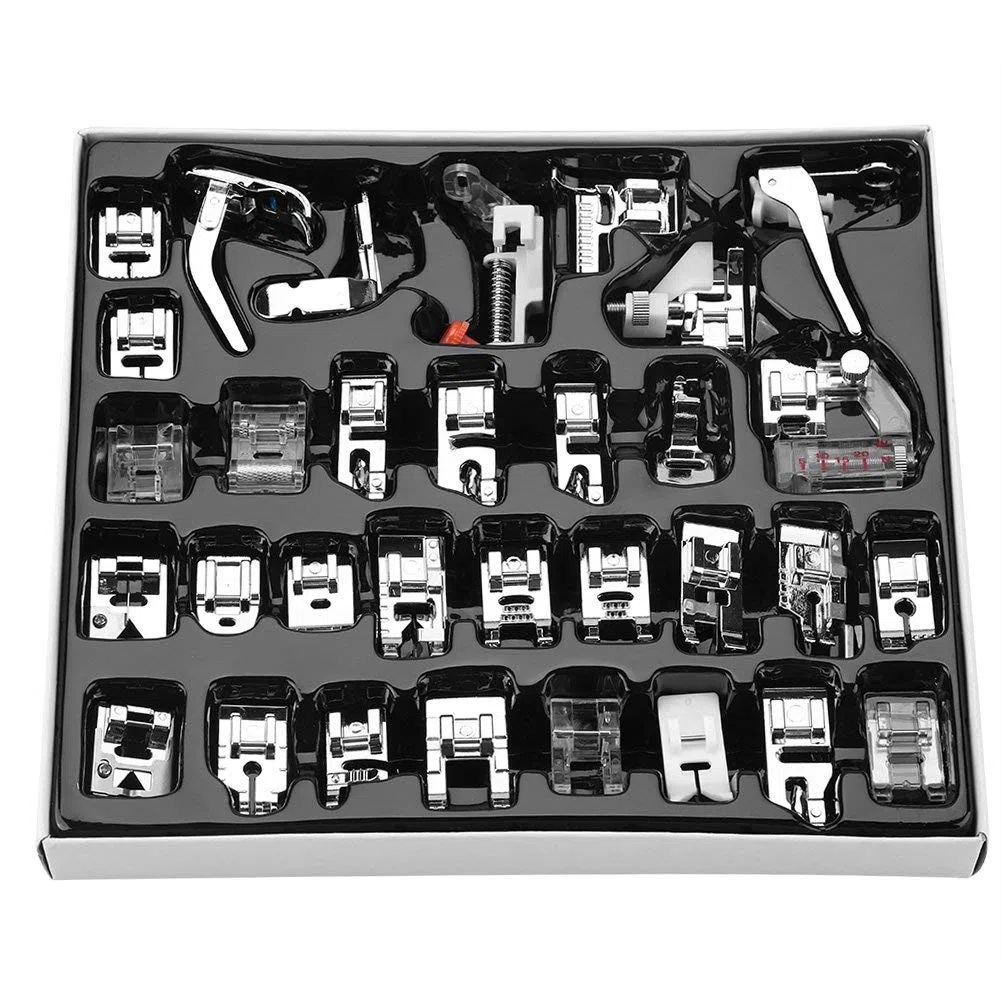 Zerodis Piedino Premistoffa Set, 32 Pezzi Piedini Cucire Combinato Parte Macchina Kit DIY Multifunzione Utensili Cucire Domestici per Singer Babylock Janome Elna Toyota New Home Simplicity Kenmo
