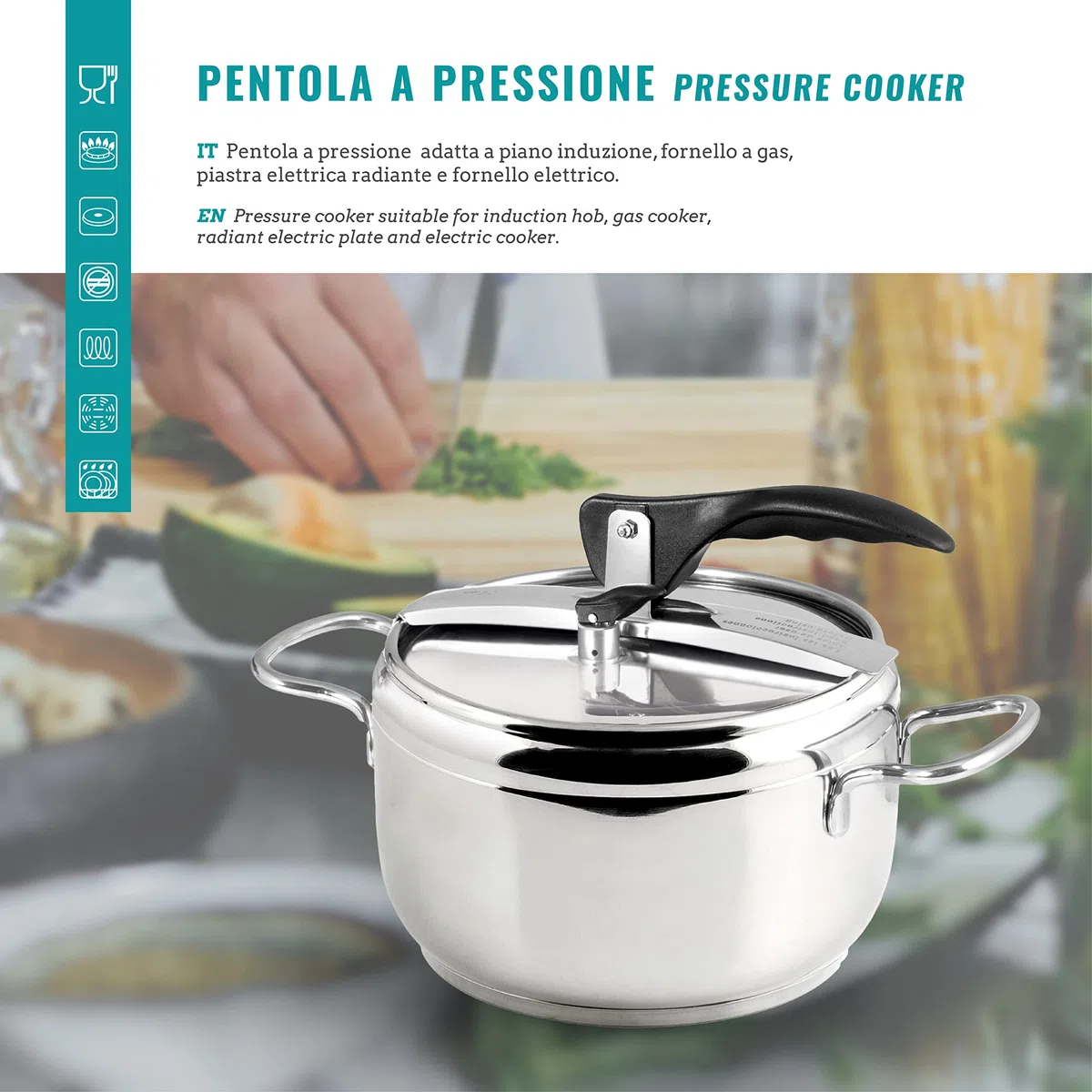 Pentola a Pressione, Acciaio Inox, Capienza 5 L, Triplo Fonto Adatto a Tutti i Piani di Cottura compreso l'Induzione, Cucina Rapida e Risparmio d'Energia, Lavabile in Lavastoviglie