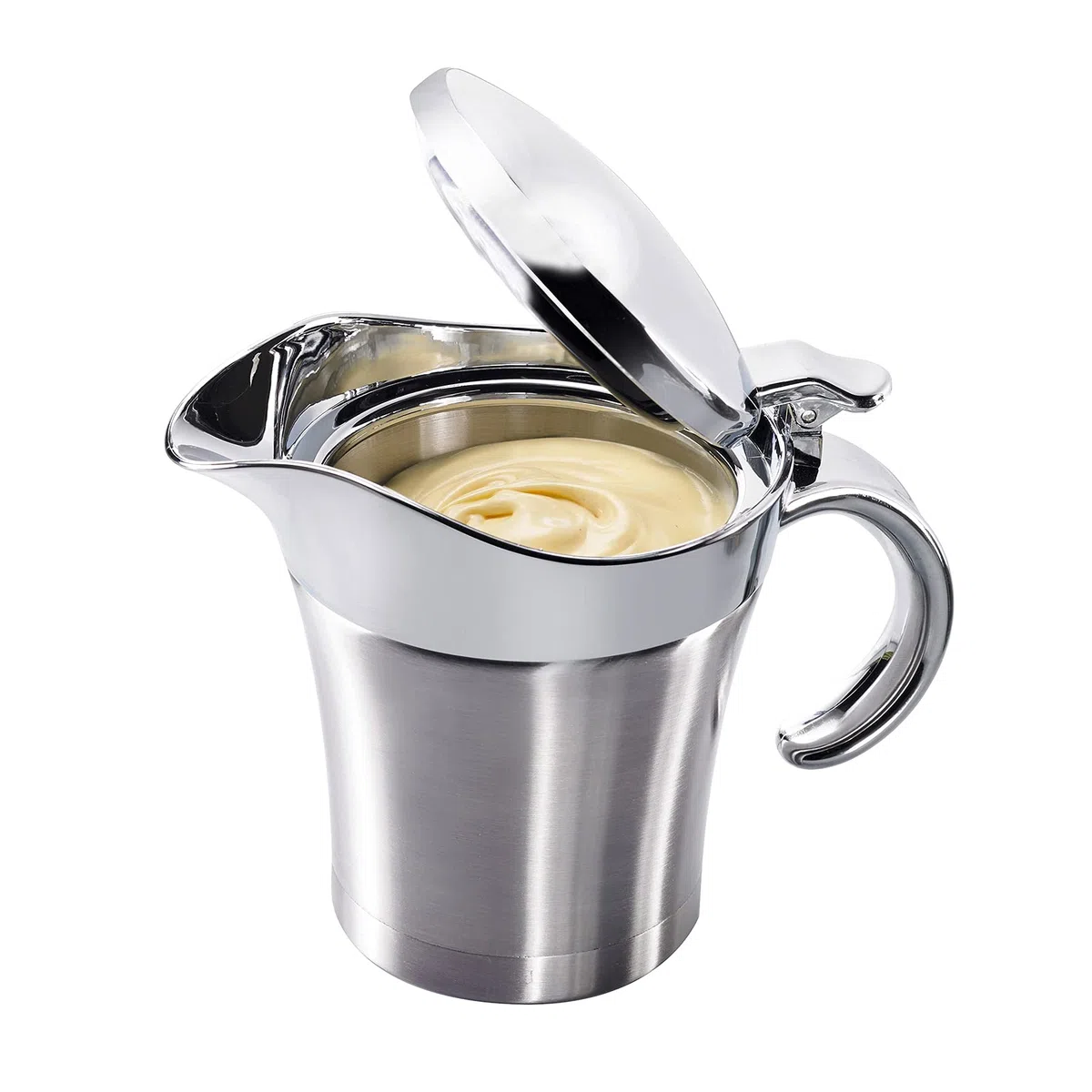 Westmark Set di Salse, 2 Pezzi, 1 Salsiera Termica con Coperchio Ripiegabile, 0,5 L, +1 Cucchiaio per Salse Gentle, Lunghezza: 29 cm, Acciaio Inossidabile/ABS/PP/PA, Argento/Nero, 622422E6