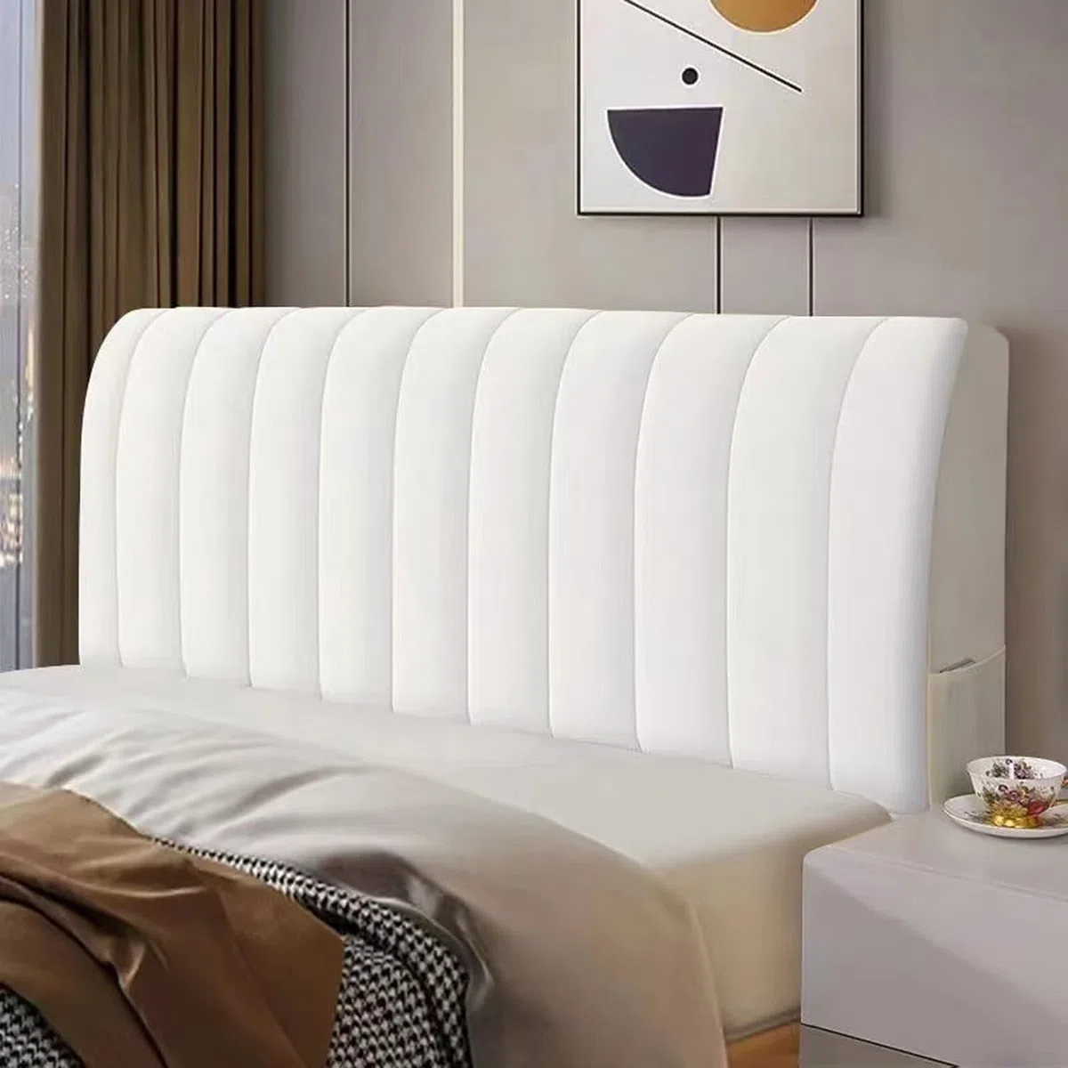 Copritestata Letto Copertura/Copri Testiere Letto Matrimoniale Imbottito Bianco,Velluto Elasticizzato Morbido Tessuto Universale,per Testiera Letto Decorazione(White,180cm)